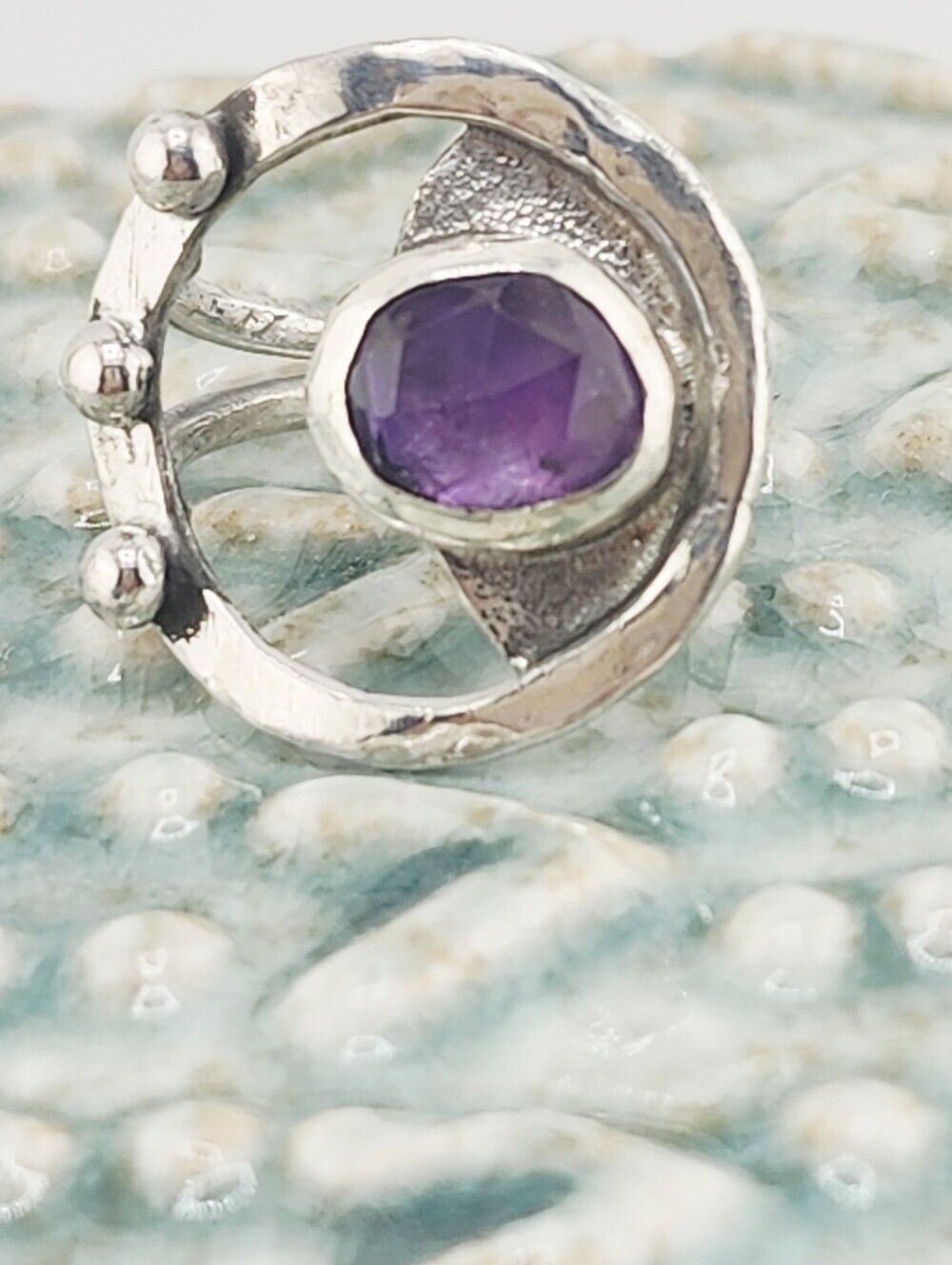 AMETHYST ROSE-CUT GEMSTONE CIRCLE RING HANDMADE IN STERLING SILVER SIZE 9 - Picture 14 of 16